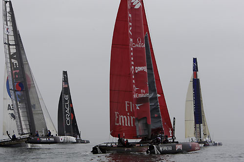 Day 1 off to a slow start at the America's Cup World Series, Cascais, Portugal, August 6-14, 2011. Photo copyright Morris Adant.