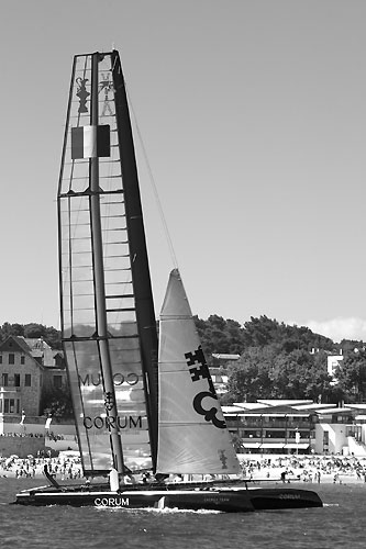 Loick Peyron's Energy Team at the America's Cup World Series, Cascais, Portugal, August 6-14, 2011. Photo copyright Morris Adant.