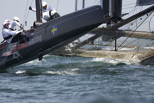 Terry Hutchinson's Artemis Racing at the America's Cup World Series, Cascais, Portugal, August 6-14, 2011. Photo copyright Morris Adant.