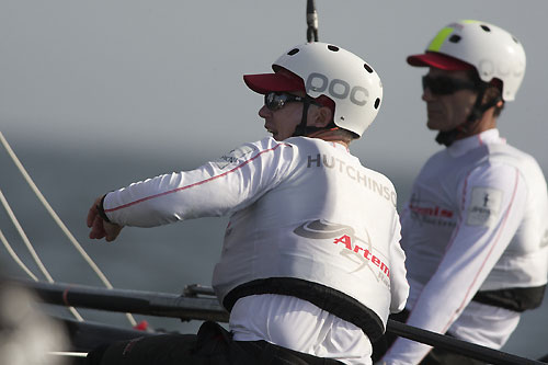 Terry Hutchinson's Artemis Racing at the America's Cup World Series, Cascais, Portugal, August 6-14, 2011. Photo copyright Morris Adant.