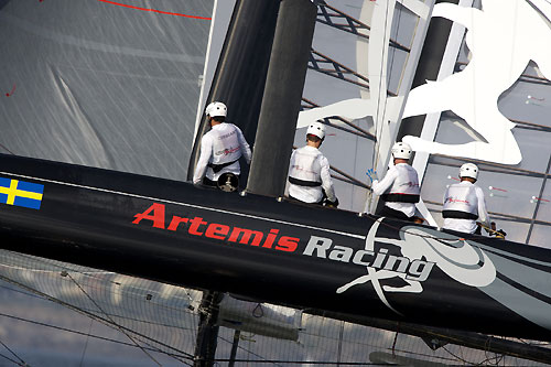 Terry Hutchinson's Artemis Racing at the America's Cup World Series, Cascais, Portugal, August 6-14, 2011. Photo copyright Morris Adant.