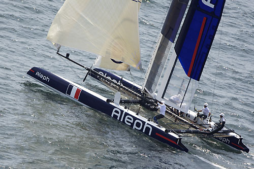 Bertrand Pacs Aleph at the America's Cup World Series, Cascais, Portugal, August 6-14, 2011. Photo copyright Morris Adant.