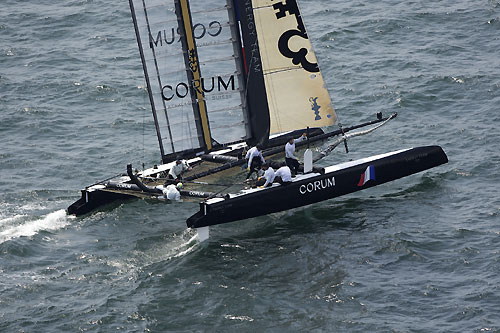 Loick Peyron's Energy Team at the America's Cup World Series, Cascais, Portugal, August 6-14, 2011. Photo copyright Morris Adant.