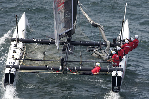 Charlie Ogletree's China Team at the America's Cup World Series, Cascais, Portugal, August 6-14, 2011. Photo copyright Morris Adant.