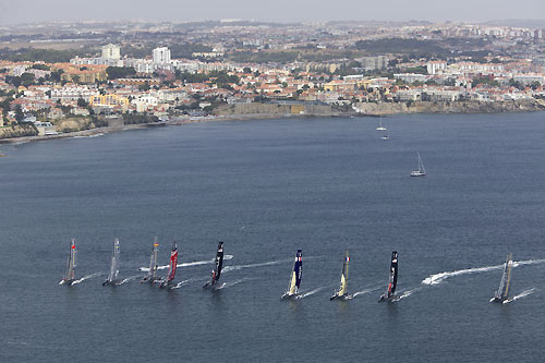 Fleet racing on Day 5 of the America's Cup World Series, Cascais, Portugal, August 6-14, 2011. Photo copyright Morris Adant.