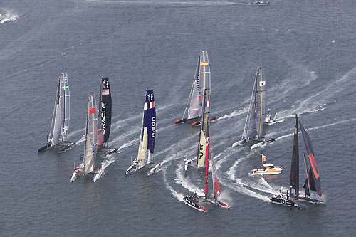 Fleet racing on Day 5 of the America's Cup World Series, Cascais, Portugal, August 6-14, 2011. Photo copyright Morris Adant.