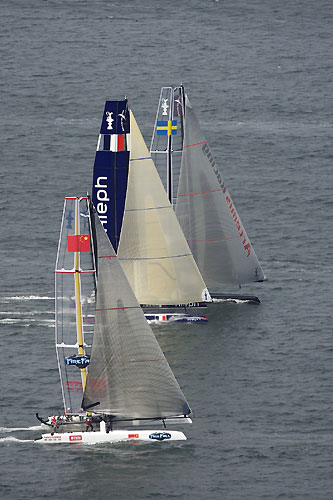 Fleet racing on Day 5 of the America's Cup World Series, Cascais, Portugal, August 6-14, 2011. Photo copyright Morris Adant.