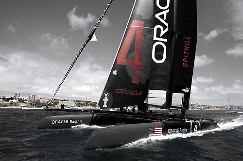 James Spithill's ORACLE Racing at the America's Cup World Series, Cascais, Portugal, August 6-14, 2011. Photo copyright Morris Adant.