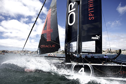 James Spithill's ORACLE Racing at the America's Cup World Series, Cascais, Portugal, August 6-14, 2011. Photo copyright Morris Adant.