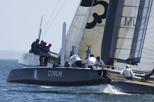 Loick Peyron's Energy Team at the America's Cup World Series, Cascais, Portugal, August 6-14, 2011. Photo copyright Morris Adant.