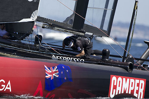 Dean Barker's Emirates Team New Zealand at the America's Cup World Series, Cascais, Portugal, August 6-14, 2011. Photo copyright Morris Adant.