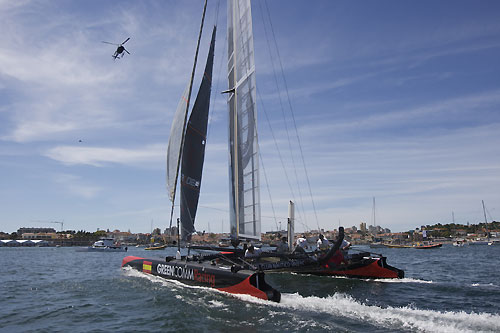 Vasilij Zbogar's Green Comm Racing at the America's Cup World Series, Cascais, Portugal, August 6-14, 2011. Photo copyright Morris Adant.