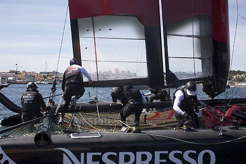 Dean Barker's Emirates Team New Zealand at the America's Cup World Series, Cascais, Portugal, August 6-14, 2011. Photo copyright Morris Adant.