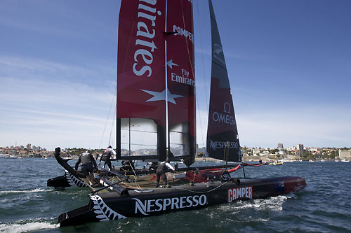 Dean Barker's Emirates Team New Zealand at the America's Cup World Series, Cascais, Portugal, August 6-14, 2011. Photo copyright Morris Adant.