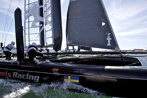 Terry Hutchinson's Artemis Racing at the America's Cup World Series, Cascais, Portugal, August 6-14, 2011. Photo copyright Morris Adant.