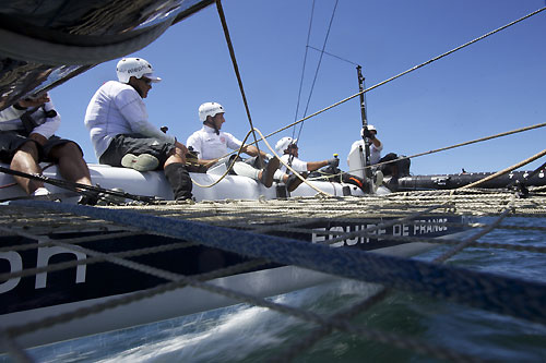 On board Bertrand Pacé’s Aleph at the America's Cup World Series, Cascais, Portugal, August 6-14, 2011. Photo copyright Morris Adant.