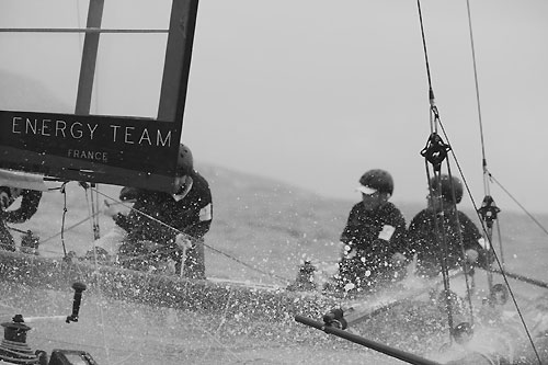 Loïck Peyron's Energy Team at the America's Cup World Series, Plymouth, UK, September 10-18, 2011. Photo copyright Morris Adant.
