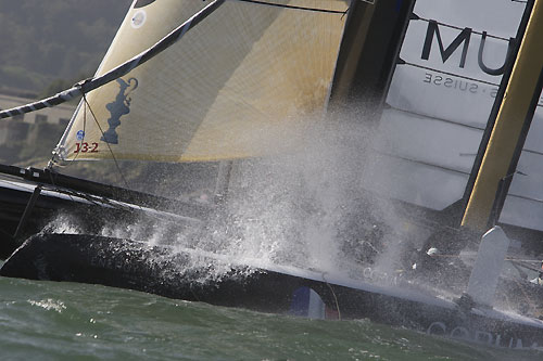 Loïck Peyron's Energy Team at the America's Cup World Series, Plymouth, UK, September 10-18, 2011. Photo copyright Morris Adant.