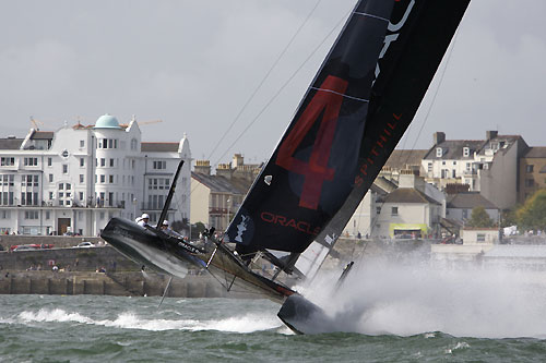 James Spithill's ORACLE Racing at the America's Cup World Series, Plymouth, UK, September 10-18, 2011. Photo copyright Morris Adant.