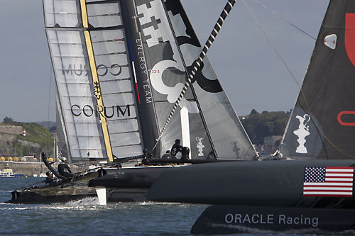 Loïck Peyron's Energy Team at the America's Cup World Series, Plymouth, UK, September 10-18, 2011. Photo copyright Morris Adant.