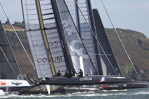Loïck Peyron's Energy Team at the America's Cup World Series, Plymouth, UK, September 10-18, 2011. Photo copyright Morris Adant.
