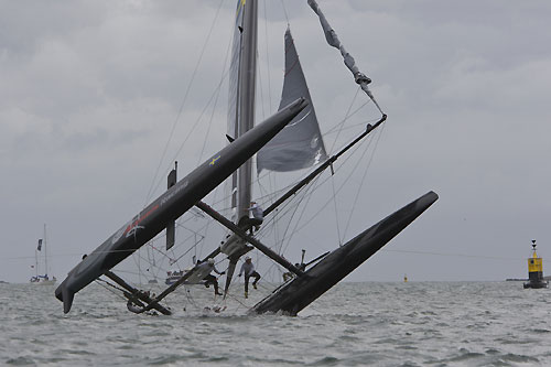 Terry Hutchinson's Artemis Racing at the America's Cup World Series, Plymouth, UK, September 10-18, 2011. Photo copyright Morris Adant.