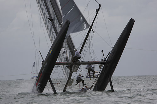 Terry Hutchinson's Artemis Racing at the America's Cup World Series, Plymouth, UK, September 10-18, 2011. Photo copyright Morris Adant.