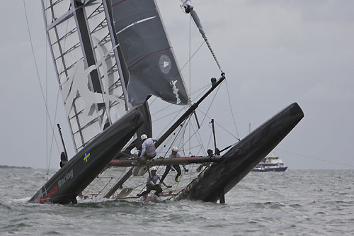 Terry Hutchinson's Artemis Racing at the America's Cup World Series, Plymouth, UK, September 10-18, 2011. Photo copyright Morris Adant.